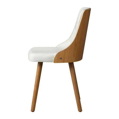 DCH-AIC-BEN-WH-2PC Oikiture Dining Chairs Wooden Faux Leather Seat 2x White