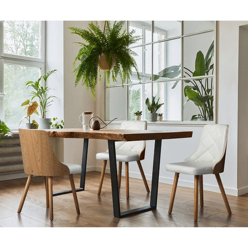 DCH-AIC-BEN-WH-2PC Oikiture Dining Chairs Wooden Faux Leather Seat 2x White