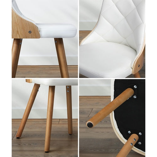 DCH-AIC-BEN-WH-2PC Oikiture Dining Chairs Wooden Faux Leather Seat 2x White