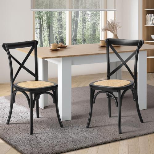 DCH-FJ-KRO-BK-2PC Oikiture Set of 2 Dining Chair with Crossback Timber Wooden Kitchen Chair Home Furniture Black
