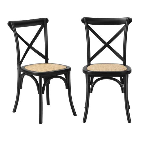 DCH-FJ-KRO-BK-2PC Oikiture Set of 2 Dining Chair with Crossback Timber Wooden Kitchen Chair Home Furniture Black