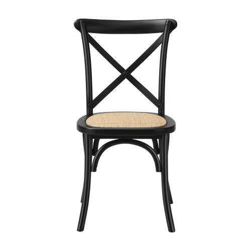DCH-FJ-KRO-BK-2PC Oikiture Set of 2 Dining Chair with Crossback Timber Wooden Kitchen Chair Home Furniture Black