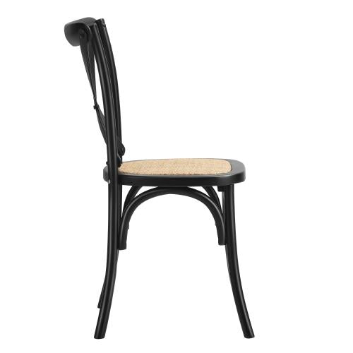 DCH-FJ-KRO-BK-2PC Oikiture Set of 2 Dining Chair with Crossback Timber Wooden Kitchen Chair Home Furniture Black