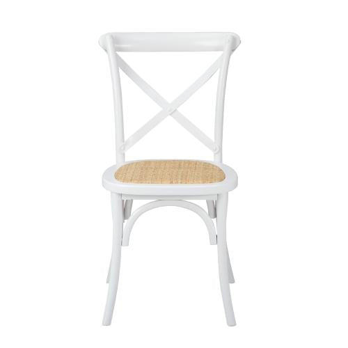 DCH-FJ-KRO-WH-2PC Oikiture 2PCS Crossback Dining Chair Solid Wood Ratan Seat White