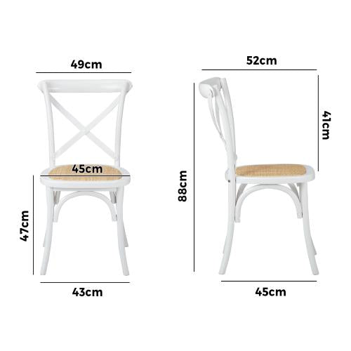DCH-FJ-KRO-WH-2PC Oikiture 2PCS Crossback Dining Chair Solid Wood Ratan Seat White