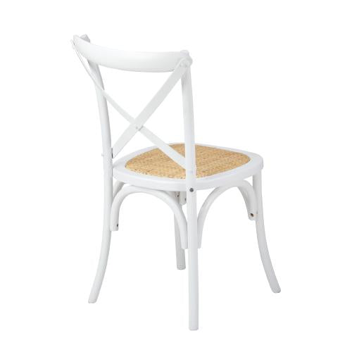 DCH-FJ-KRO-WH-2PC Oikiture 2PCS Crossback Dining Chair Solid Wood Ratan Seat White