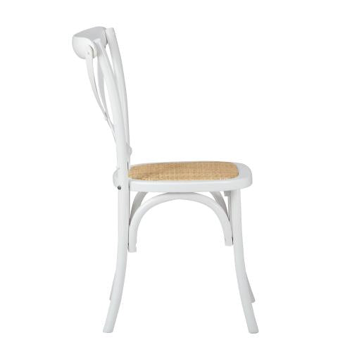 DCH-FJ-KRO-WH-2PC Oikiture 2PCS Crossback Dining Chair Solid Wood Ratan Seat White