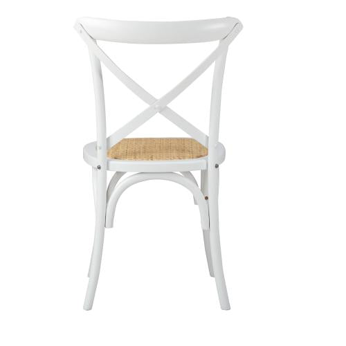 DCH-FJ-KRO-WH-2PC Oikiture 2PCS Crossback Dining Chair Solid Wood Ratan Seat White