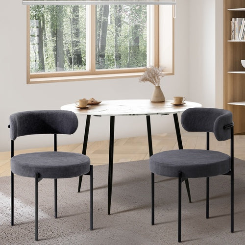 DCH-HD-RO-DKGY-2PC Oikiture 2x Dining Chair Round Boucle Kitchen Lounge Seats Backrest Dark Grey