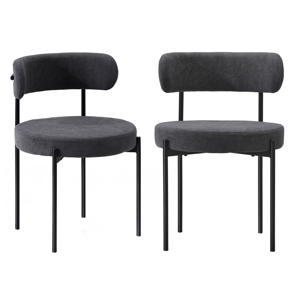 DCH-HD-RO-DKGY-2PC Oikiture 2x Dining Chair Round Boucle Kitchen Lounge Seats Backrest Dark Grey