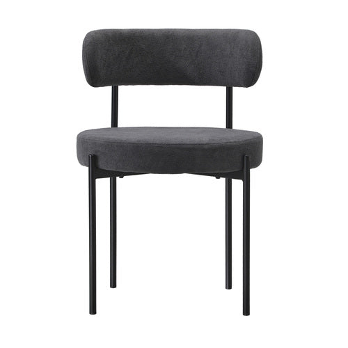 DCH-HD-RO-DKGY-2PC Oikiture 2x Dining Chair Round Boucle Kitchen Lounge Seats Backrest Dark Grey
