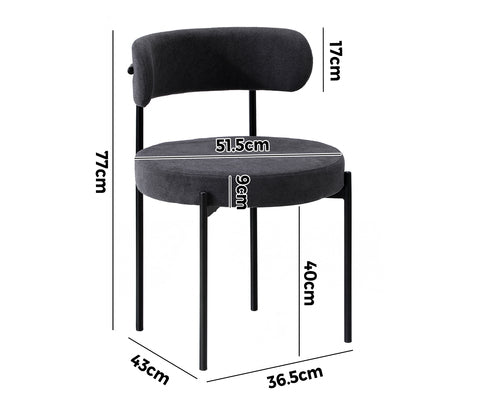 DCH-HD-RO-DKGY-2PC Oikiture 2x Dining Chair Round Boucle Kitchen Lounge Seats Backrest Dark Grey