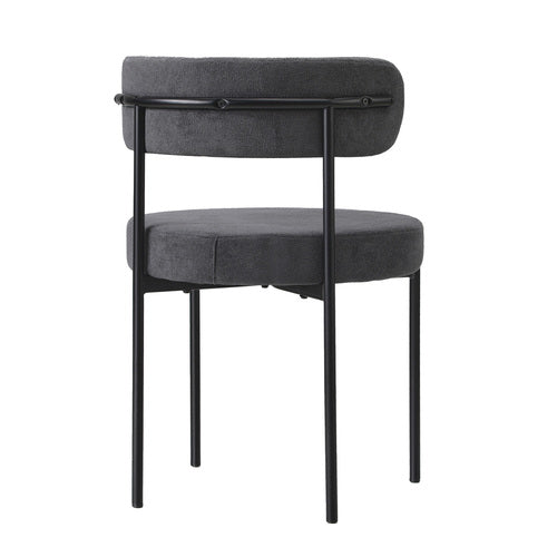 DCH-HD-RO-DKGY-2PC Oikiture 2x Dining Chair Round Boucle Kitchen Lounge Seats Backrest Dark Grey