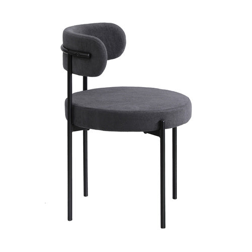DCH-HD-RO-DKGY-2PC Oikiture 2x Dining Chair Round Boucle Kitchen Lounge Seats Backrest Dark Grey