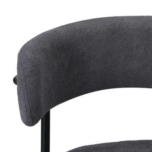 DCH-HD-RO-DKGY-2PC Oikiture 2x Dining Chair Round Boucle Kitchen Lounge Seats Backrest Dark Grey