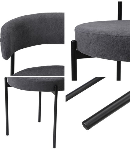 DCH-HD-RO-DKGY-2PC Oikiture 2x Dining Chair Round Boucle Kitchen Lounge Seats Backrest Dark Grey
