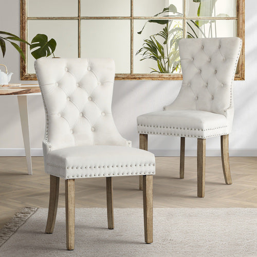 DCH-MACO-BG-2PC Oikiture 2x Velvet Dining Chairs Upholstered French Provincial Tufted Kitchen
