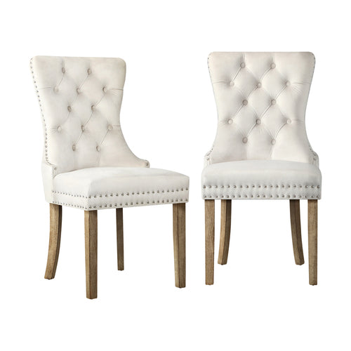 DCH-MACO-BG-2PC Oikiture 2x Velvet Dining Chairs Upholstered French Provincial Tufted Kitchen