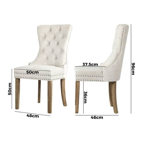 DCH-MACO-BG-2PC Oikiture 2x Velvet Dining Chairs Upholstered French Provincial Tufted Kitchen