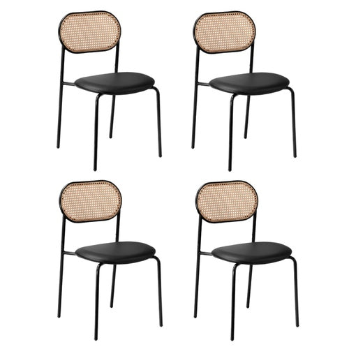 DCH-RATPU-BK-2PC Oikiture 2PCS Dining Chair Accent Chairs Rattan Furniture PU Leather Black