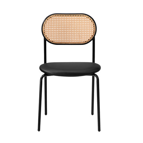 DCH-RATPU-BK-2PC Oikiture 2PCS Dining Chair Accent Chairs Rattan Furniture PU Leather Black