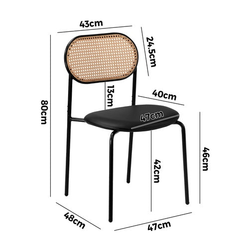 DCH-RATPU-BK-2PC Oikiture 2PCS Dining Chair Accent Chairs Rattan Furniture PU Leather Black
