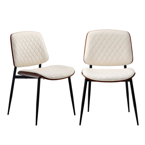 DCH-UBI-WH-2PC Oikiture 2x Dining Chairs Retro Faux Leather Solid Beech Wood Metal Legs White