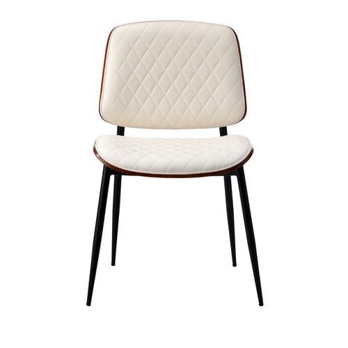 DCH-UBI-WH-2PC Oikiture 2x Dining Chairs Retro Faux Leather Solid Beech Wood Metal Legs White