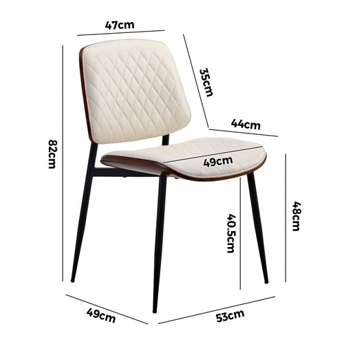 DCH-UBI-WH-2PC Oikiture 2x Dining Chairs Retro Faux Leather Solid Beech Wood Metal Legs White