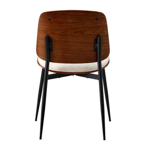 DCH-UBI-WH-2PC Oikiture 2x Dining Chairs Retro Faux Leather Solid Beech Wood Metal Legs White
