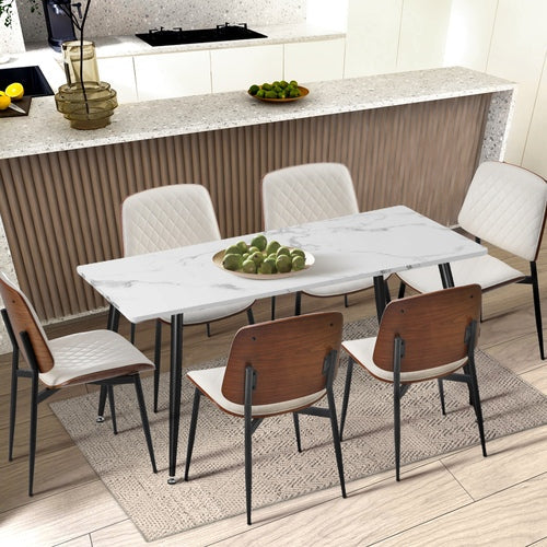 DCH-UBI-WH-2PC Oikiture 2x Dining Chairs Retro Faux Leather Solid Beech Wood Metal Legs White