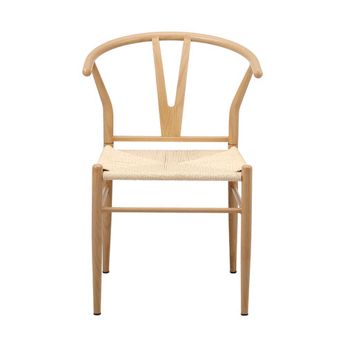 DCH-YCH-MET-WD-2PC Oikiture 2x Dining Chair Metal Hans Wegner Chair Wishbone Cafe Lounge Beige