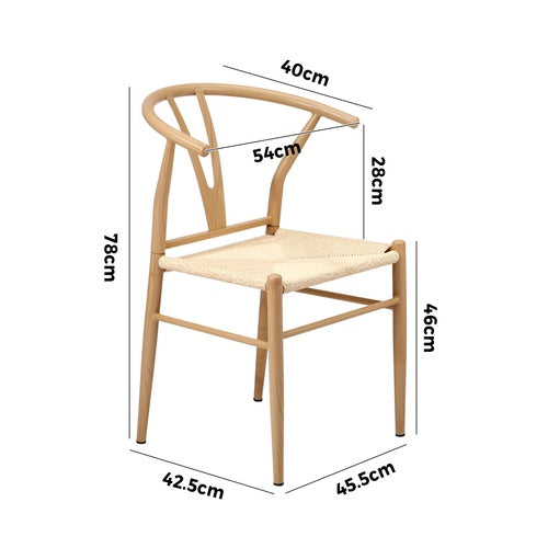 DCH-YCH-MET-WD-2PC Oikiture 2x Dining Chair Metal Hans Wegner Chair Wishbone Cafe Lounge Beige