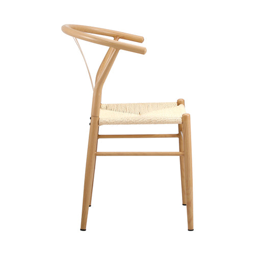 DCH-YCH-MET-WD-2PC Oikiture 2x Dining Chair Metal Hans Wegner Chair Wishbone Cafe Lounge Beige