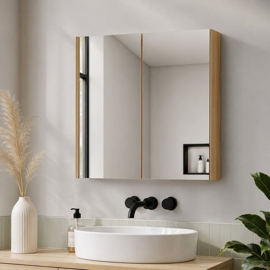 ST-BD-MR60-WD Arbour  and  Nook Sofie 600mm Light Wood Mirrored Shaving Cabinet