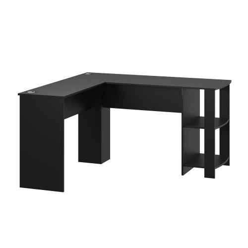 DK-VJ-CONR-F9-BK-AB Oikiture L-shape Computer Desk Home Office Writing Desk w/ Storage Shelves Black