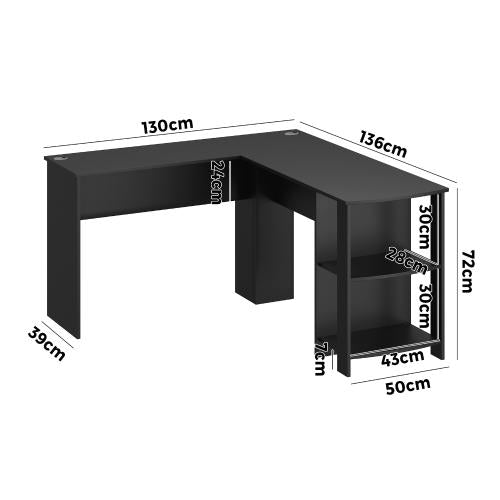 DK-VJ-CONR-F9-BK-AB Oikiture L-shape Computer Desk Home Office Writing Desk w/ Storage Shelves Black