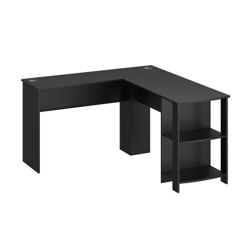 DK-VJ-CONR-F9-BK-AB Oikiture L-shape Computer Desk Home Office Writing Desk w/ Storage Shelves Black
