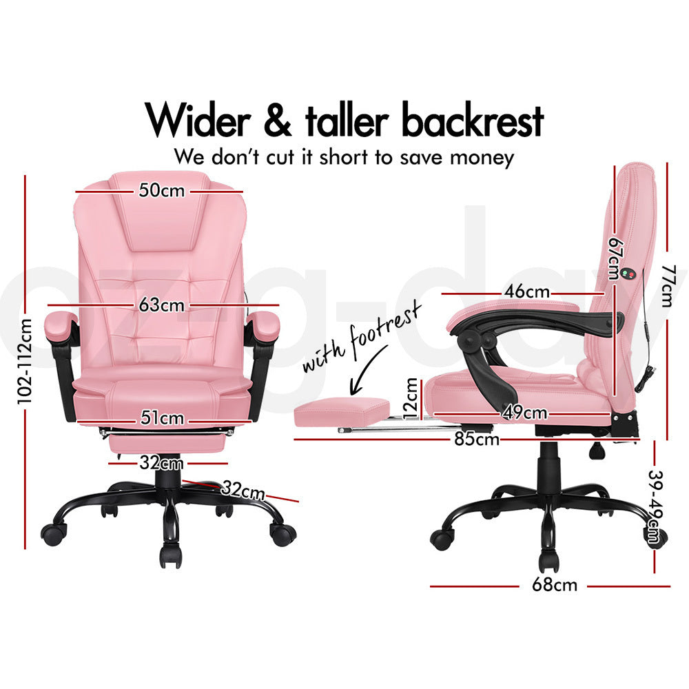 A-OCH-MASG-B-FT-PINK ALFORDSON Massage Office Chair FOOTREST Executive Gaming Racing Seat Pink PU