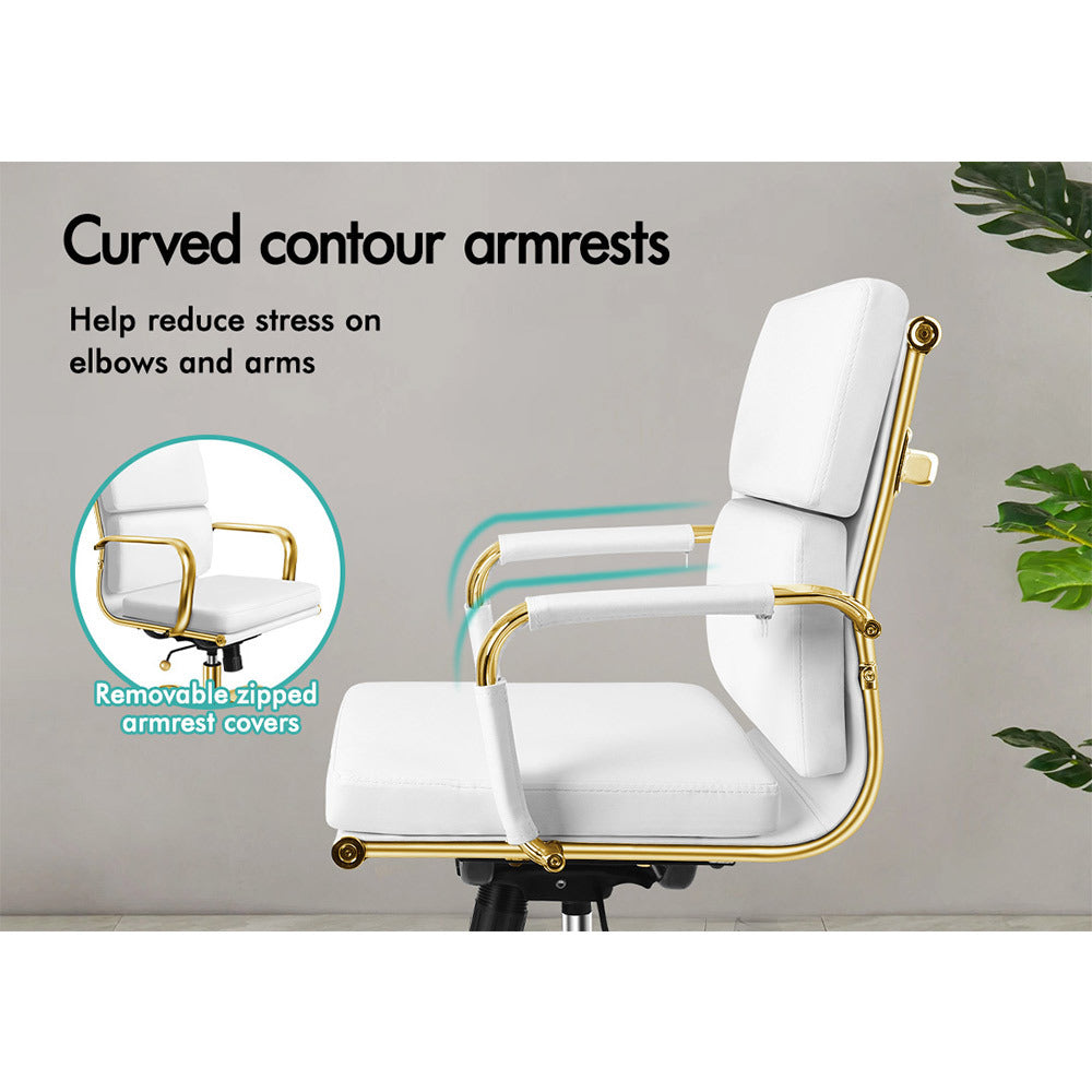 A-OCH-PAD-MB-GF-WH ALFORDSON Office Chair Ergonomic Paddings Executive Computer Work Seat Mid Back Gold and White