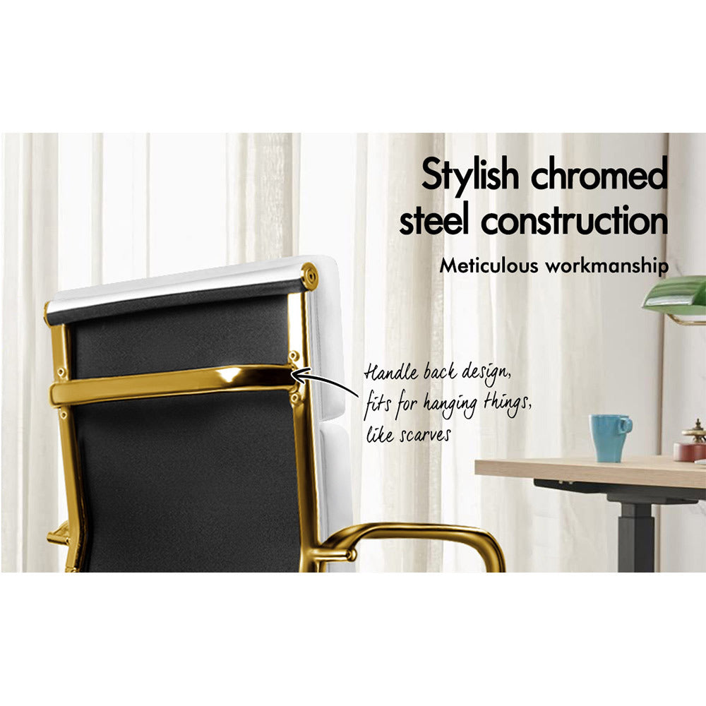 A-OCH-PAD-MB-GF-WH ALFORDSON Office Chair Ergonomic Paddings Executive Computer Work Seat Mid Back Gold and White