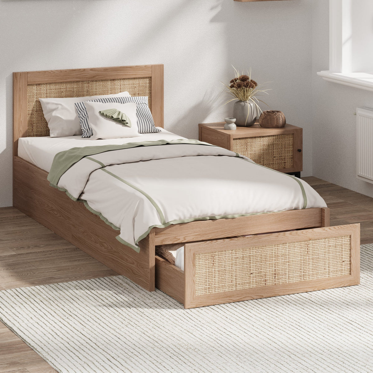 BF-MARX-S-WD-ABC Holly Rattan Platform Single Bed with Underbed Drawers