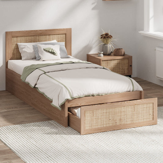 BF-MARX-S-WD-ABC Holly Rattan Platform Single Bed with Underbed Drawers