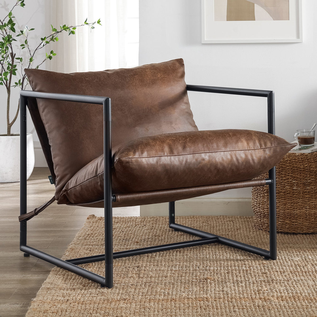 AU-USHSL3ZC-31C Eithan Faux Leather Sling Accent Chair
