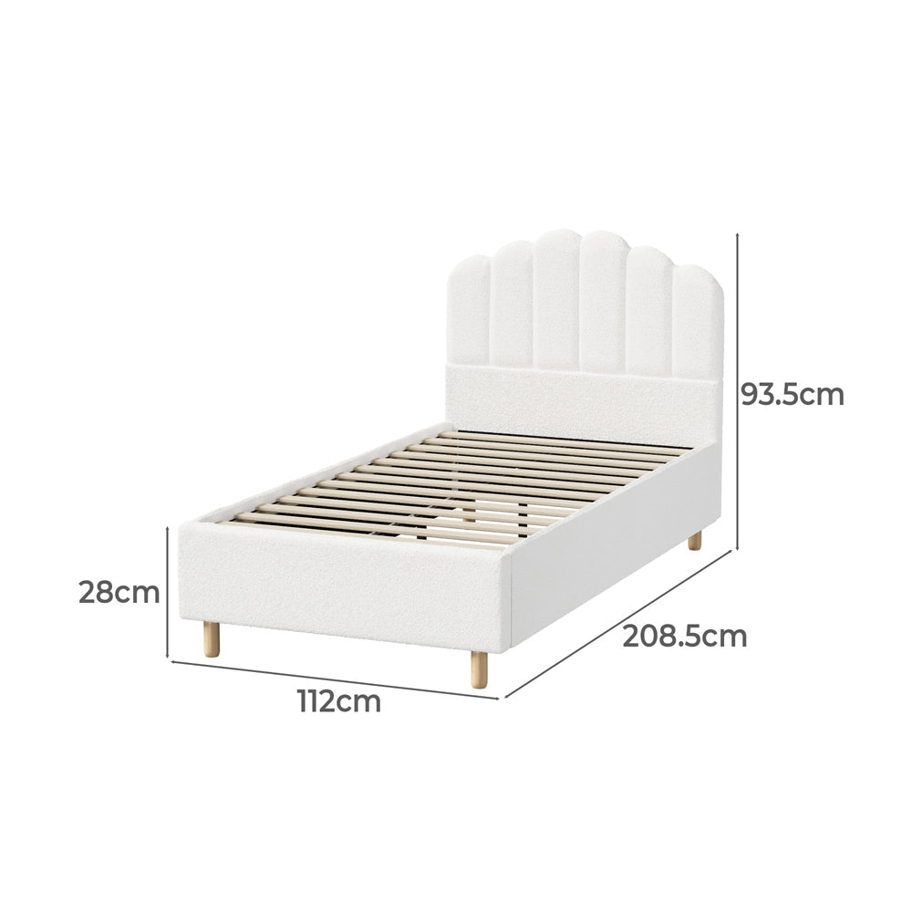 BF-B-SLON-KS-SP-WH-AB Ellora King Single Boucle Bed Frame