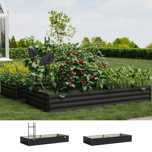 GB-30-LED-210-GY-2PC Livsip 2x Garden Bed 210x90x30cm LED Plant Stand Box Raised Container Galvanise