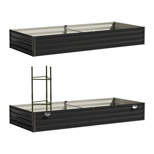 GB-30-LED-210-GY-2PC Livsip 2x Garden Bed 210x90x30cm LED Plant Stand Box Raised Container Galvanise