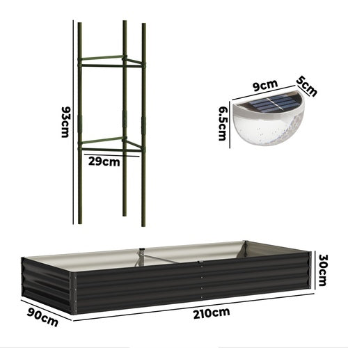 GB-30-LED-210-GY-2PC Livsip 2x Garden Bed 210x90x30cm LED Plant Stand Box Raised Container Galvanise