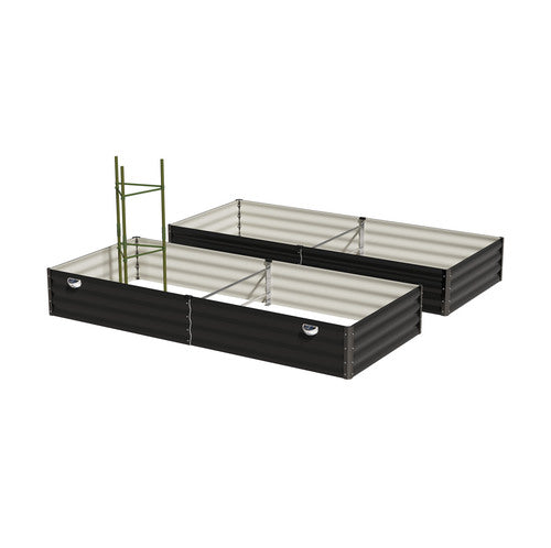 GB-30-LED-210-GY-2PC Livsip 2x Garden Bed 210x90x30cm LED Plant Stand Box Raised Container Galvanise