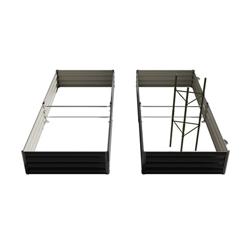 GB-30-LED-210-GY-2PC Livsip 2x Garden Bed 210x90x30cm LED Plant Stand Box Raised Container Galvanise